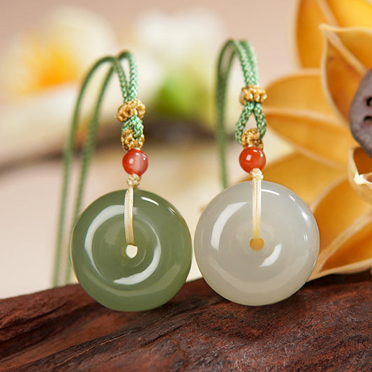 20mm Chinese Jade Safty Lock Donut Qing Shui translucent pendant necklace certified natural 0127