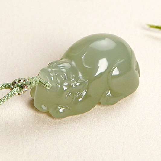 Jade Pixiu white fat mutton Jade pendant necklace Chinese jade with certificate 0081